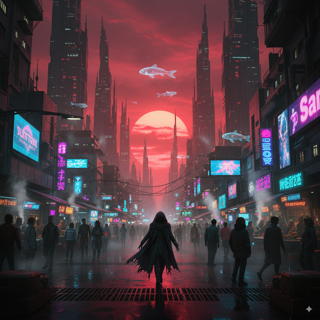 Futuristic market scene